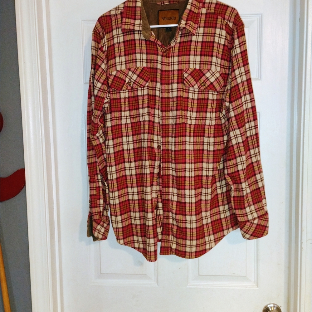 Plaid Venado Button-Up Flannel Shirt Pink And Cream Sz L Iso